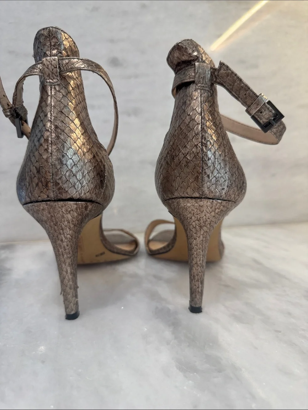 Vince Camuto Metallic Bronze Gold Strappy Open-Toe Heels 8 - Picture 7 of 11